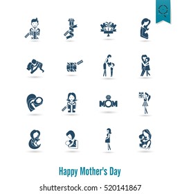 Happy Mothers Day Simple Flat Icons. Vector, Clean Work, Minimum Points