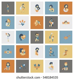 Happy Mothers Day Simple Flat Icons. Vector, Clean Work, Minimum Points