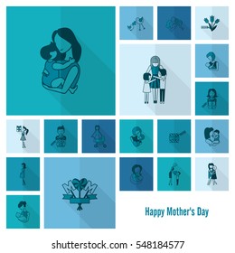 Happy Mothers Day Simple Flat Icons. Vector, Clean Work, Minimum Points