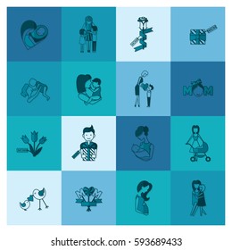 Happy Mothers Day Simple Flat Icons. Vector, Clean Work, Minimum Points
