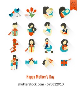 Happy Mothers Day Simple Flat Icons. Vector, Clean Work, Minimum Points