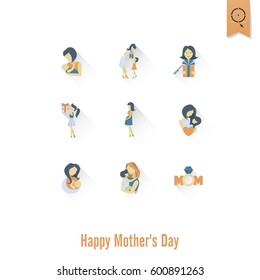 Happy Mothers Day Simple Flat Icons. Vector, Clean Work, Minimum Points