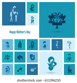 Happy Mothers Day Simple Flat Icons. Vector, Clean Work, Minimum Points
