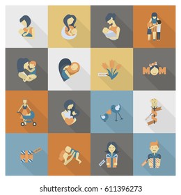 Happy Mothers Day Simple Flat Icons. Vector, Clean Work, Minimum Points