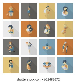 Happy Mothers Day Simple Flat Icons. Vector, Clean Work, Minimum Points