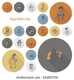 Happy Mothers Day Simple Flat Icons. Vector, Clean Work, Minimum Points