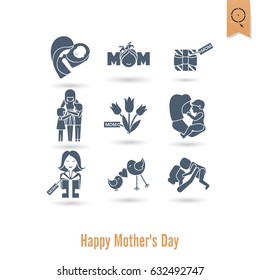Happy Mothers Day Simple Flat Icons. Vector, Clean Work, Minimum Points