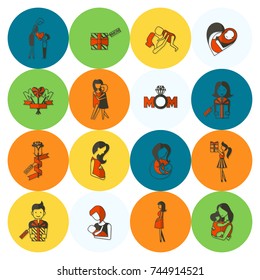 Happy Mothers Day Simple Flat Icons. Vector, Clean Work, Minimum Points