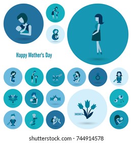 Happy Mothers Day Simple Flat Icons. Vector, Clean Work, Minimum Points