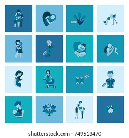 Happy Mothers Day Simple Flat Icons. Vector, Clean Work, Minimum Points