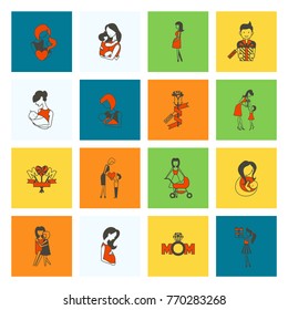 Happy Mothers Day Simple Flat Icons. Vector, Clean Work, Minimum Points