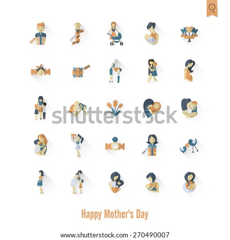 Happy Mothers Day Simple Flat Icons. Vector, Clean Work, Minimum Points