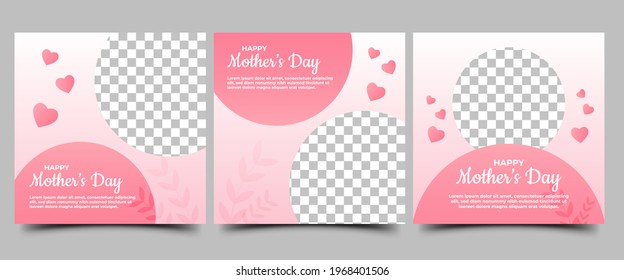 Happy Mothers Day Social Media Post Templates Design. Modern Banner With Pink Color And Love Decoration. Usable For Social Media, Flyers, And Websites.