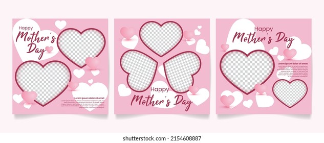 happy mother's day social media post template pink color with love symbol