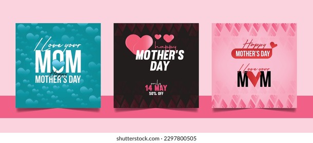 Happy Mothers Day Social Media Post Story Design Square Flyer Web Banner Template Set.