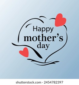 Happy Mother's Day, social media post card logo design, with pink heart and black typography, on white and sky blue gradient background.