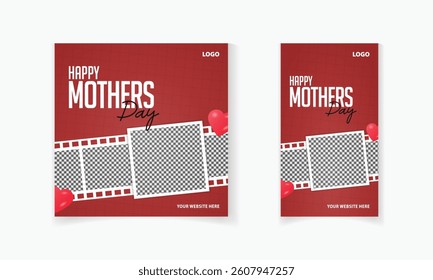 Happy Mother's Day social media post template, wish card with photo film frame for online promotion
