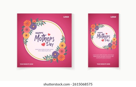 Happy Mother's Day social media post, greeting card template design with flowers for promotion ads