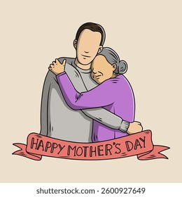 Happy Mother's Day Son Embracing His Mother