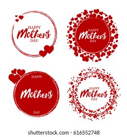 Happy mother's day stamp with hearts. Red round grunge vintage mother's day sign. Vector
