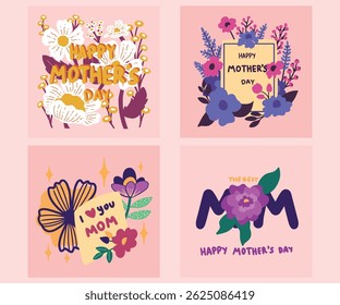 Happy Mother's Day Sticker Greeting Card love heart flower leave vase ribbon mail mom