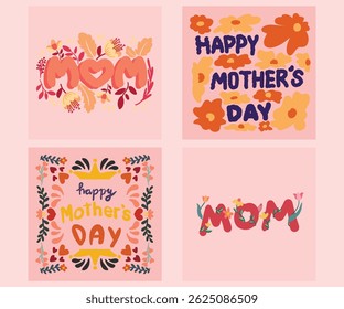 Happy Mother's Day Sticker Greeting Card love heart flower leave vase ribbon mail mom