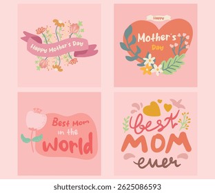 Happy Mother's Day Sticker Greeting Card love heart flower leave vase ribbon mail mom