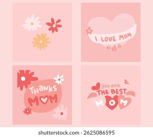 Happy Mother's Day Sticker Greeting Card love heart flower leave vase ribbon mail mom