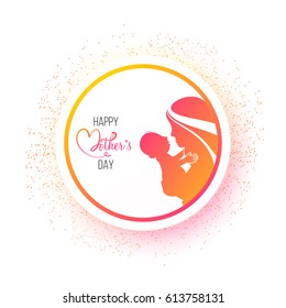 Happy Mother's Day sticker, tag or label design with silhouette of mother loving her baby.