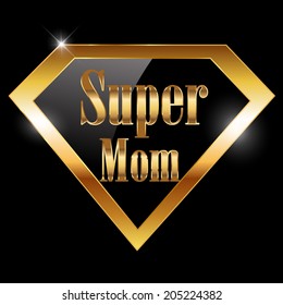 happy mothers day, super mom greeting card with super hero golden text - vector illustration eps10