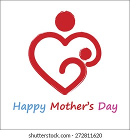 Happy Mothers Day symbol. Nursery breastfeeding mother and baby in the shape of the heart icon., vector