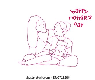 happy mother's day template background with mother's and child, vector illustration 