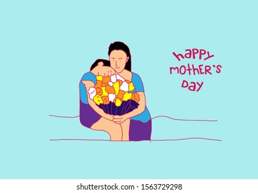 happy mother's day template background with mother's and child, vector illustration 