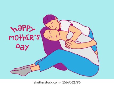 happy mother's day template background with mother's and child, vector illustration 