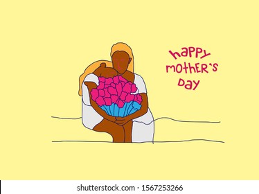 happy mother's day template background with mother's and child, vector illustration 