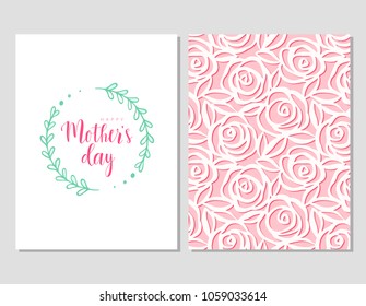 Juego de tarjetas de plantilla del día de la madre feliz. Tarjeta de saludo vectorial con color rosa y texto en marco floral. Saludando la linda tarjeta rosa para el día de la madre.