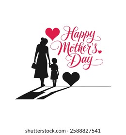 Happy Mother's Day text banner. Handwriting inscription Happy Mother's Day black color. Hand drawn vector art.