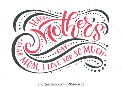 Happy Mother's Day text as celebration badge, tag, icon. Card invitation, template. Festivity background. Lettering typography poster. Banner on textured background. Vector illustration EPS 10. 