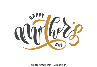 Happy Mother's Day text as celebration badge, tag, icon. Text card invitation, template. Festivity background. Lettering typography poster. Banner on textured background. Vector illustration EPS 10. 