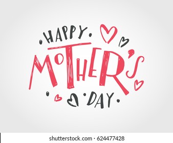 Happy Mother's Day text as celebration badge, tag, icon. Text card invitation, template. Festivity background. Lettering typography poster. Banner on textured background. Vector illustration EPS 10. 