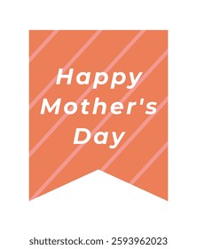 Happy Mothers Day text frame. Decorative design element with red festive ribbon and lettering. Greeting card for Mom. Holiday greeting sticker. Flat vector illustration isolated on background