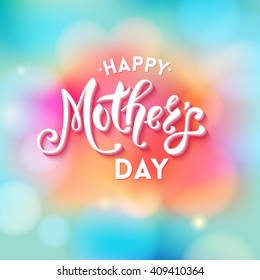 Happy mothers day text greeting card template in square with obscured pink, blue and green obscured background