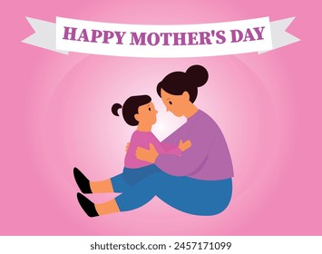 Happy Mother's Day text, with Mother's Day illustration