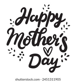 Happy Mother's Day text isolated on transparent background. Hand drawn vector art.