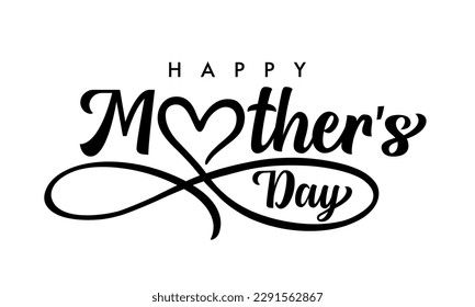 Happy Mothers Day text with love heart infinity divider. Concept for Mother's Day with lettering and black love infinity shape. Vector illustration