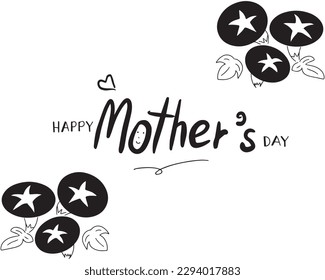 Happy Mother's day text and morning glory line hand drawn vector illustration 