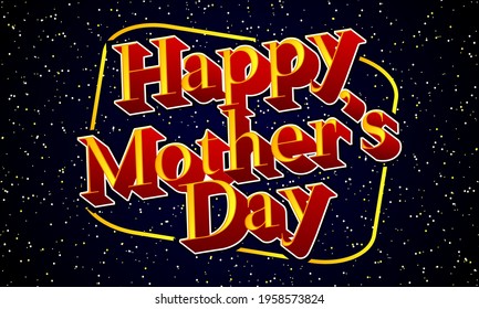 Happy Mother`s Day text on retro movie background. Space theme backdrop with stars. Retro print for greeting cards, posters. Vector stock illustration with starry sky.