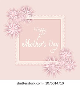 Happy Mother's day text paper art background. Pink flower with frame paper cut style background