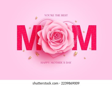 Happy mother's day text vector design. Mother's day mom text with camellia and rose flower elements for international holiday background. Vector Illustration.