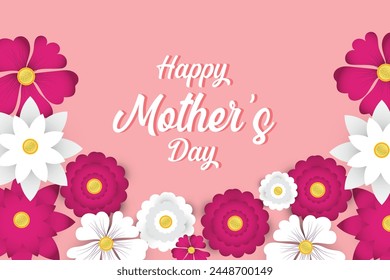 Happy mother's day text vector design. Mother's day postcard and greeting card with flowers elements